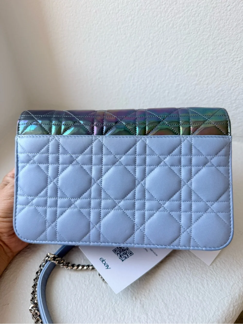 ⭐️Dior Quilted Two-Tone Leather Shoulder Bag in Iridescent Green and Light Blue